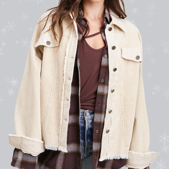 Jackets & Blazers - Last 1! NWT Raw Hem Corduroy Jacket in Ecru (Cream) Size L